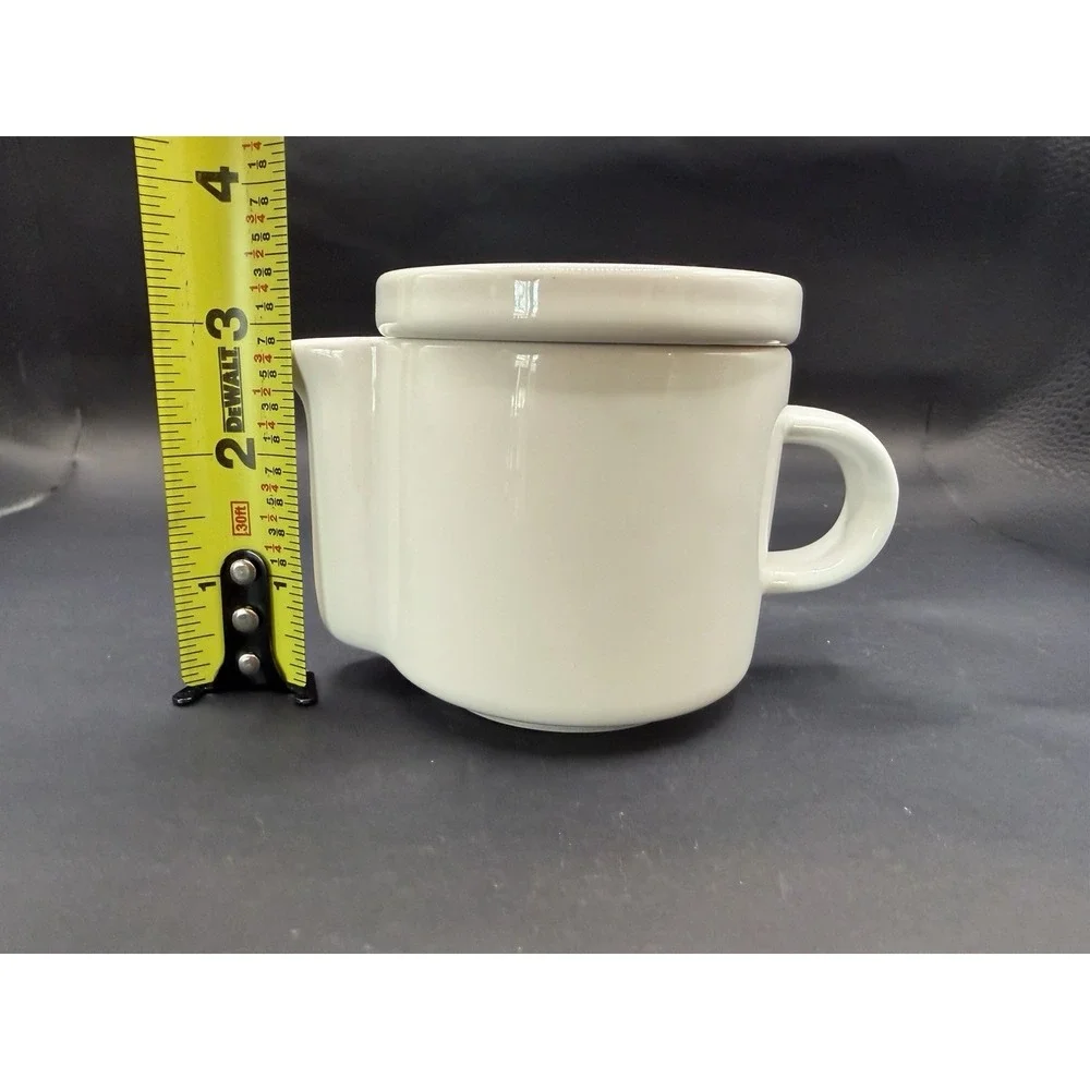 Modern White Ceramic Lidded Creamer Minimalist Small Pitcher Unmarked